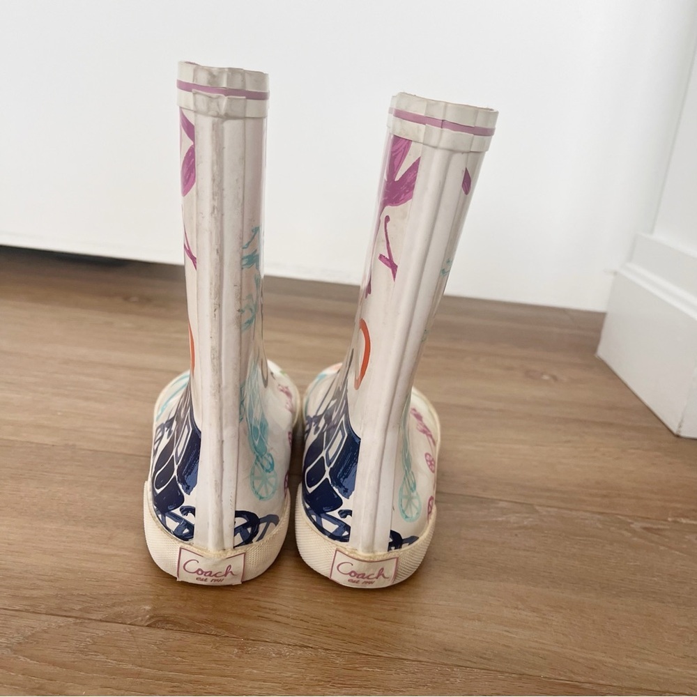 Coach Multicolor Rain Boots Equestrian Horse Carriage Logo Rubber Boots Size 6 - Picture 5 of 11